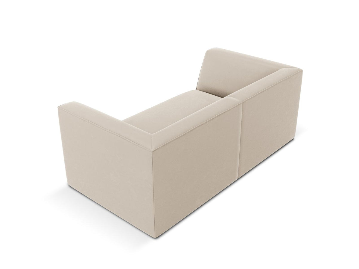 Zweisitzer-Sofa Siena in Beige-Salvador-Samt mit schwarzen Kunststoffbeinen, gepolsterter Sitzfläche und niedriger Rückenlehne, Frontansicht.