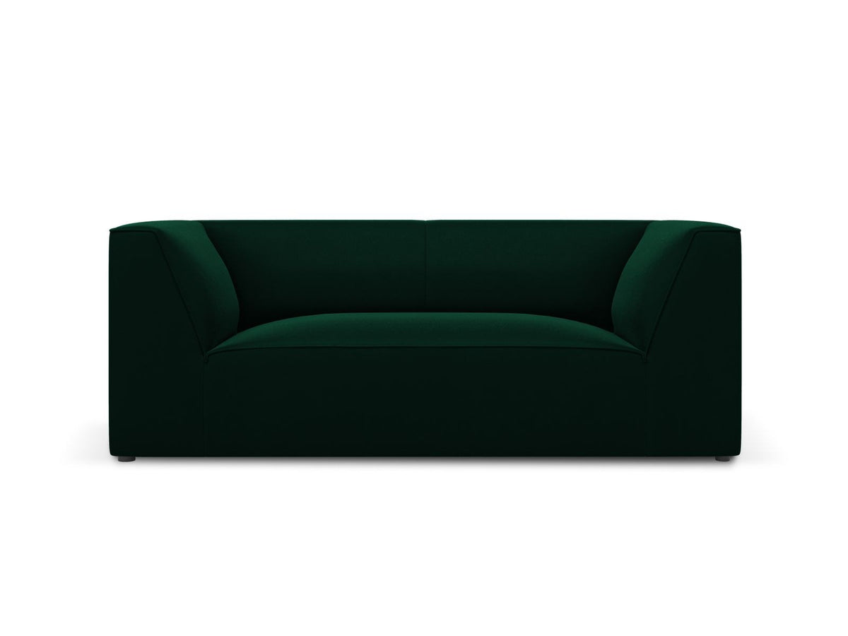 Zweisitzer-Sofa Siena in Beige-Salvador-Samt mit schwarzen Kunststoffbeinen, gepolsterter Sitzfläche und niedriger Rückenlehne, Frontansicht.
