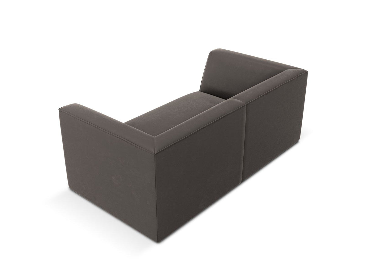 Zweisitzer-Sofa Siena in Beige-Salvador-Samt mit schwarzen Kunststoffbeinen, gepolsterter Sitzfläche und niedriger Rückenlehne, Frontansicht.