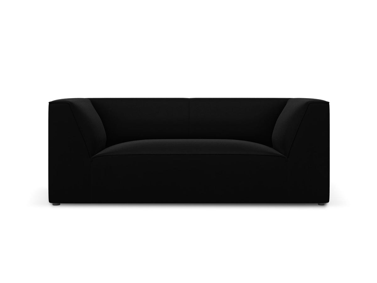 Zweisitzer-Sofa Siena in Beige-Salvador-Samt mit schwarzen Kunststoffbeinen, gepolsterter Sitzfläche und niedriger Rückenlehne, Frontansicht.