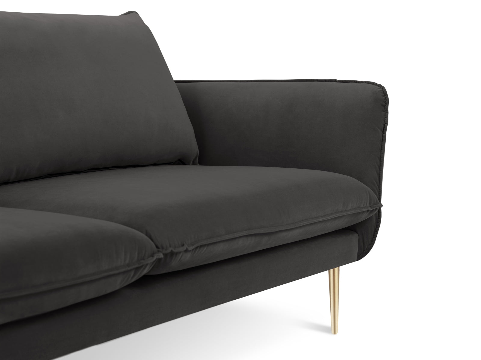 Stilvolles 2-Sitzer Sofa "Vienna" aus weichem Velours, 92 cm, in elegantem Dunkelgrau mit goldenen Details, perfekt für moderne Interiors.