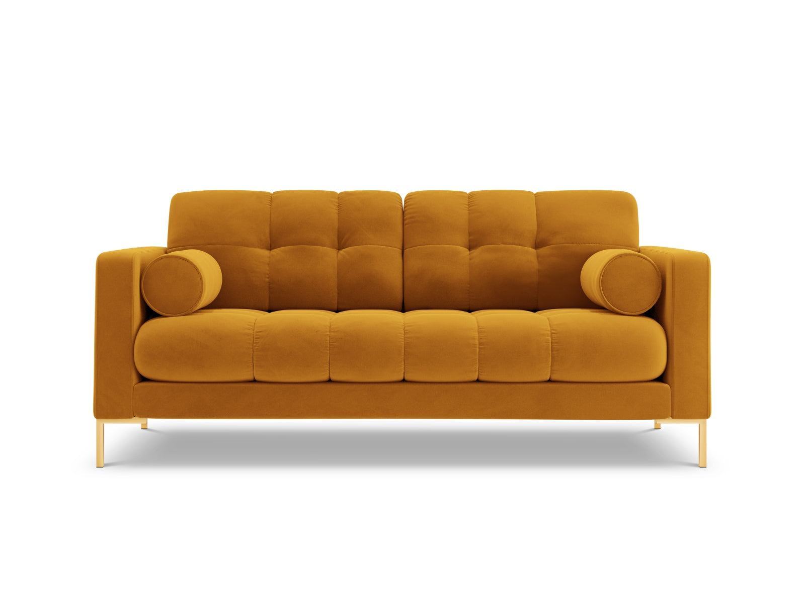 Elegantes 2-Sitzer Sofa Bali in leuchtendem Gelb-Bluvel, perfekt für gemütliche Abende und stilvolle Einrichtungsideen.