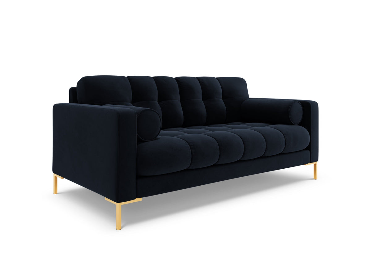 Zweisitziges Sofa Bali mit Stoffbezug, Dekokissen und schlanken Metallbeinen