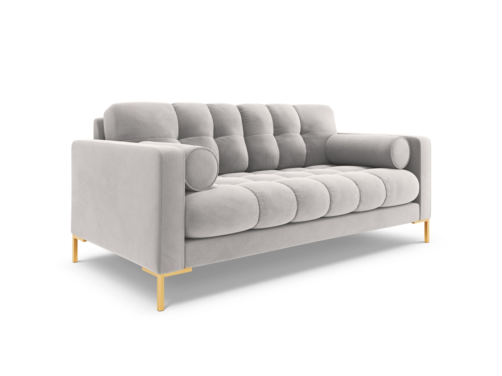 Elegantes 2-Sitzer Sofa Bali von Cosmopolitan Design, aus hochwertigem Silver-Bluvel, ideal für stilvolle Wohnräume und entspannte Stunden.