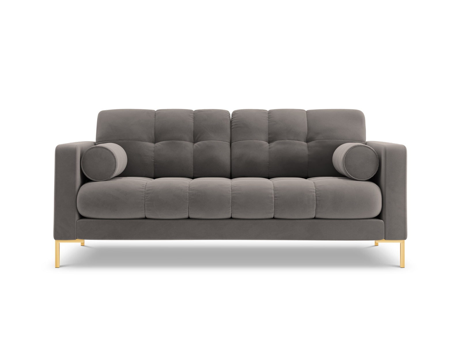 Modernes 2-Sitzer Sofa Bali in zartem Light Grey-Bluvel, perfekt für gemütliche und stilvolle Wohnambiente.