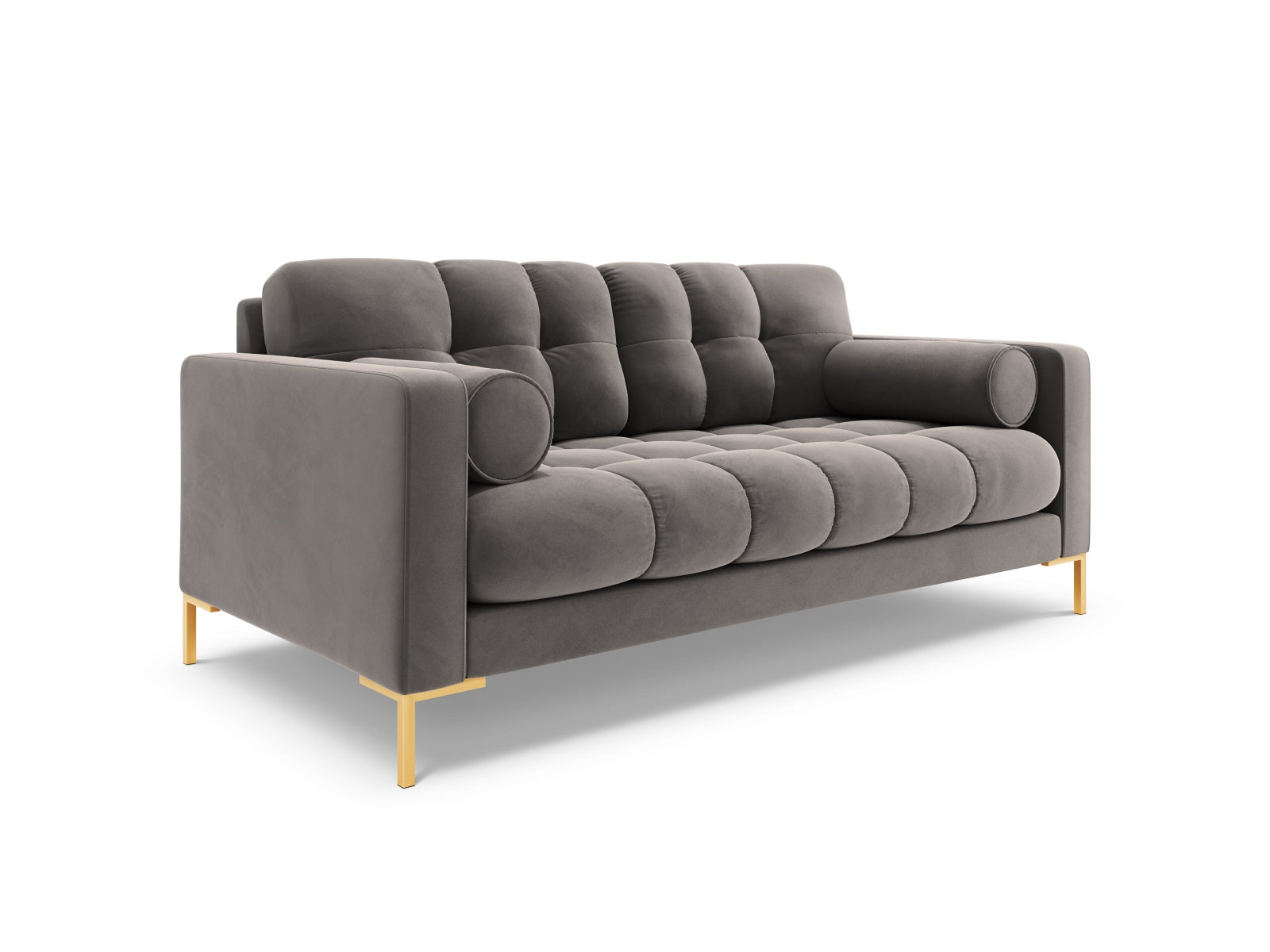 Elegantes 2-Sitzer Sofa Bali in sanftem Light Grey-Bluvel, ideal für stilvolle und einladende Wohnräume.