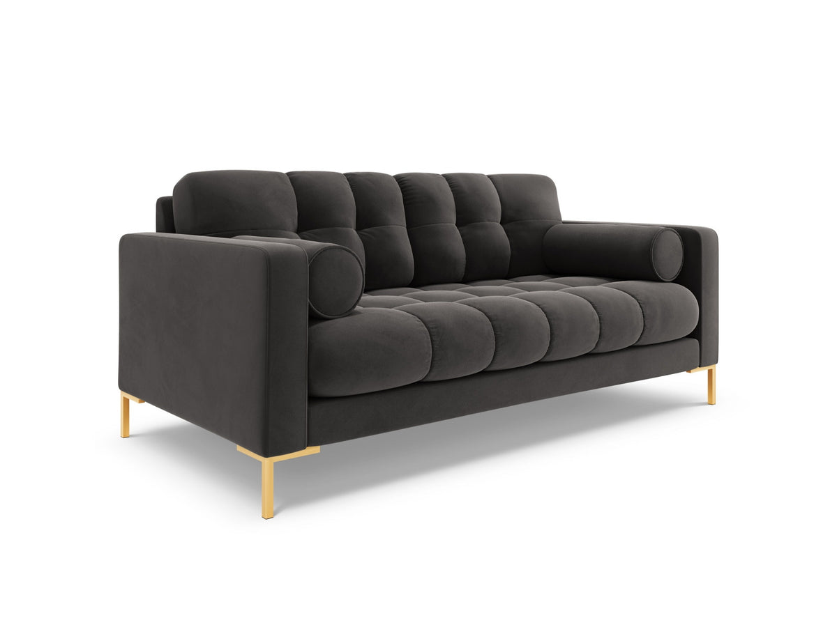 Zweisitziges Sofa Bali mit Stoffbezug, Dekokissen und schlanken Metallbeinen