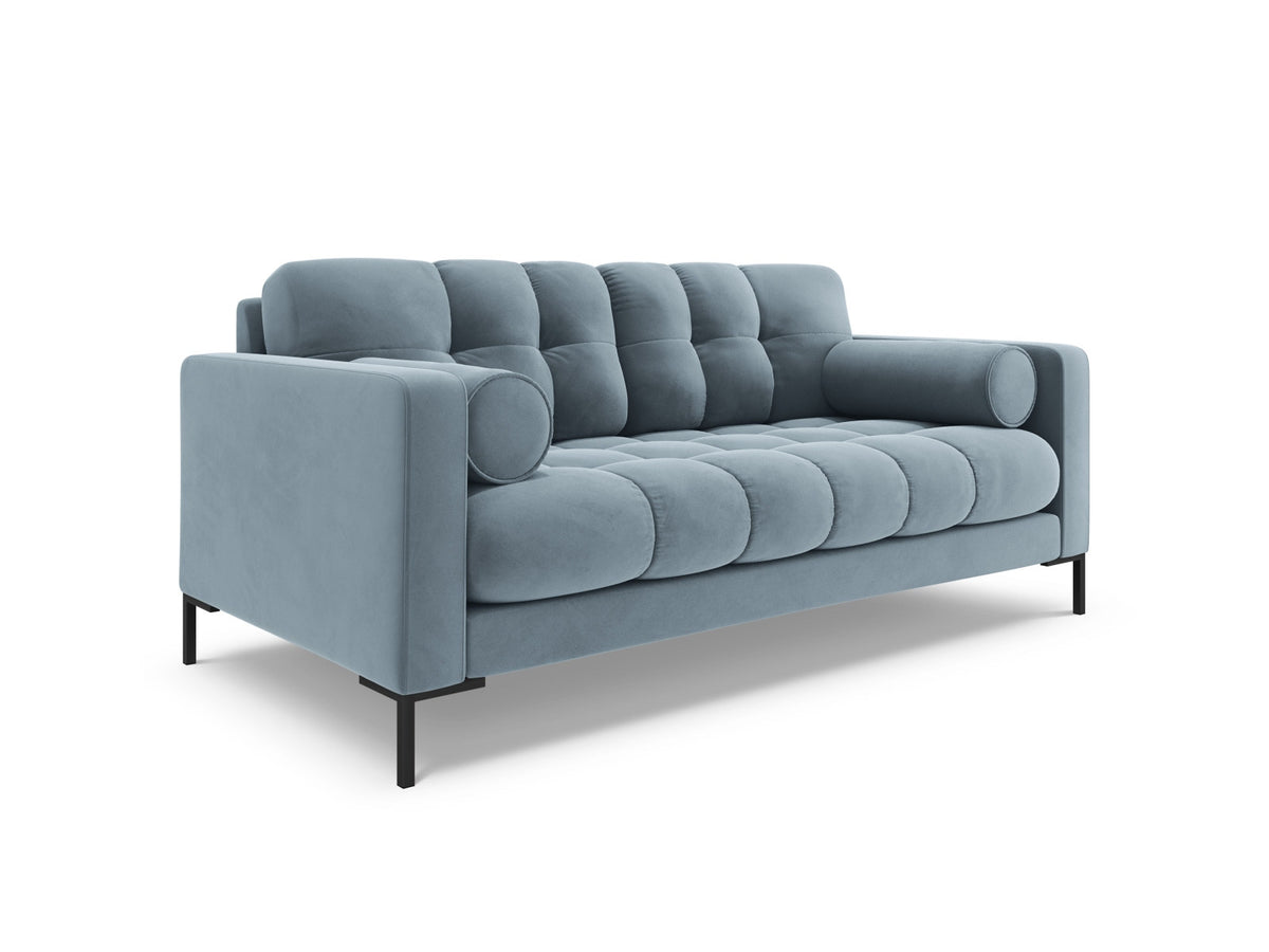 Zweisitziges Sofa Bali mit Stoffbezug, Dekokissen und schlanken Metallbeinen