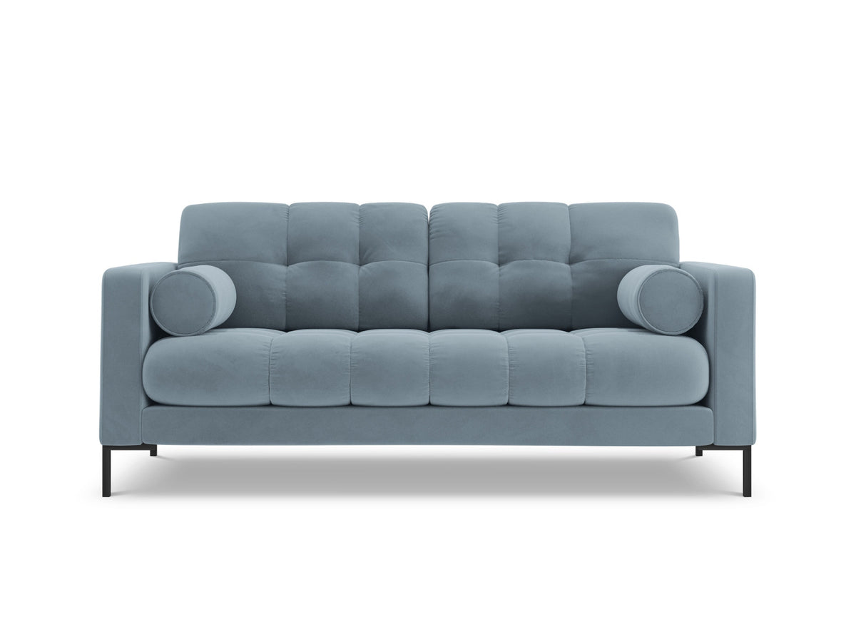 Zweisitziges Sofa Bali mit Stoffbezug, Dekokissen und schlanken Metallbeinen