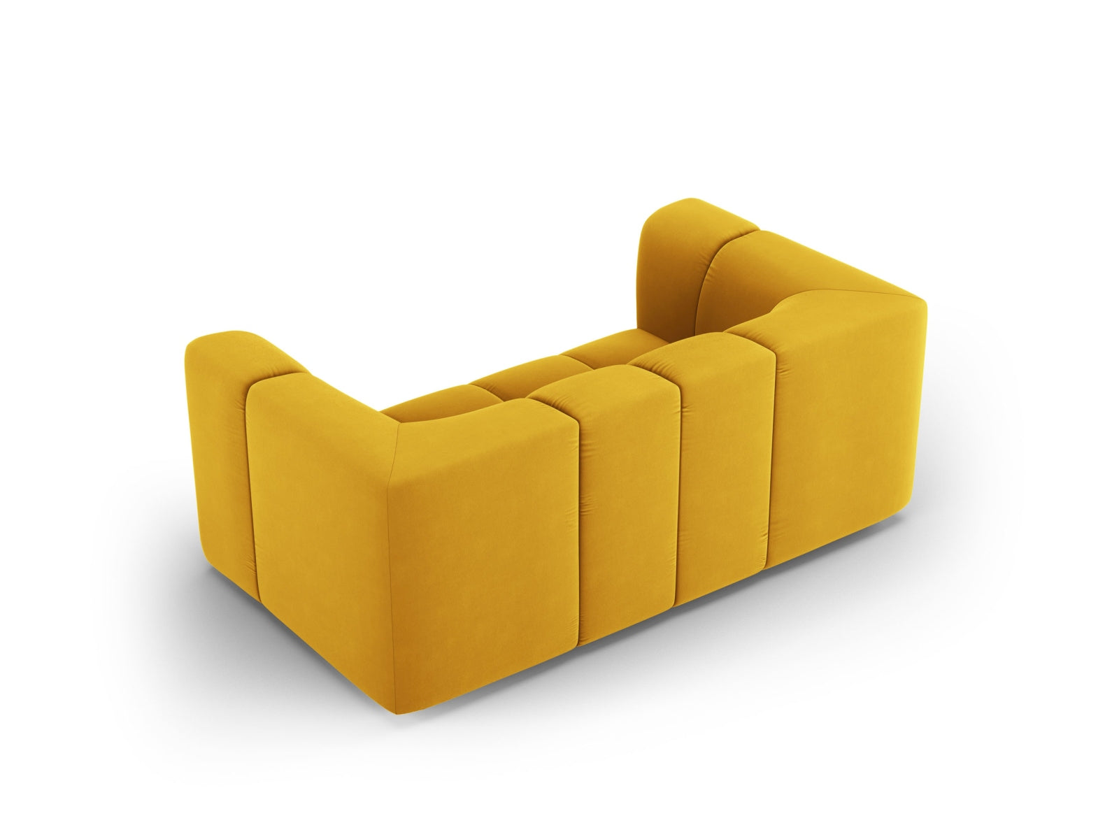 Gemütliches 2-Sitzer Sofa Moritz in ansprechendem Yellow-Bluvel, perfekt für stilvolle Wohnzimmer und entspannte Abende.