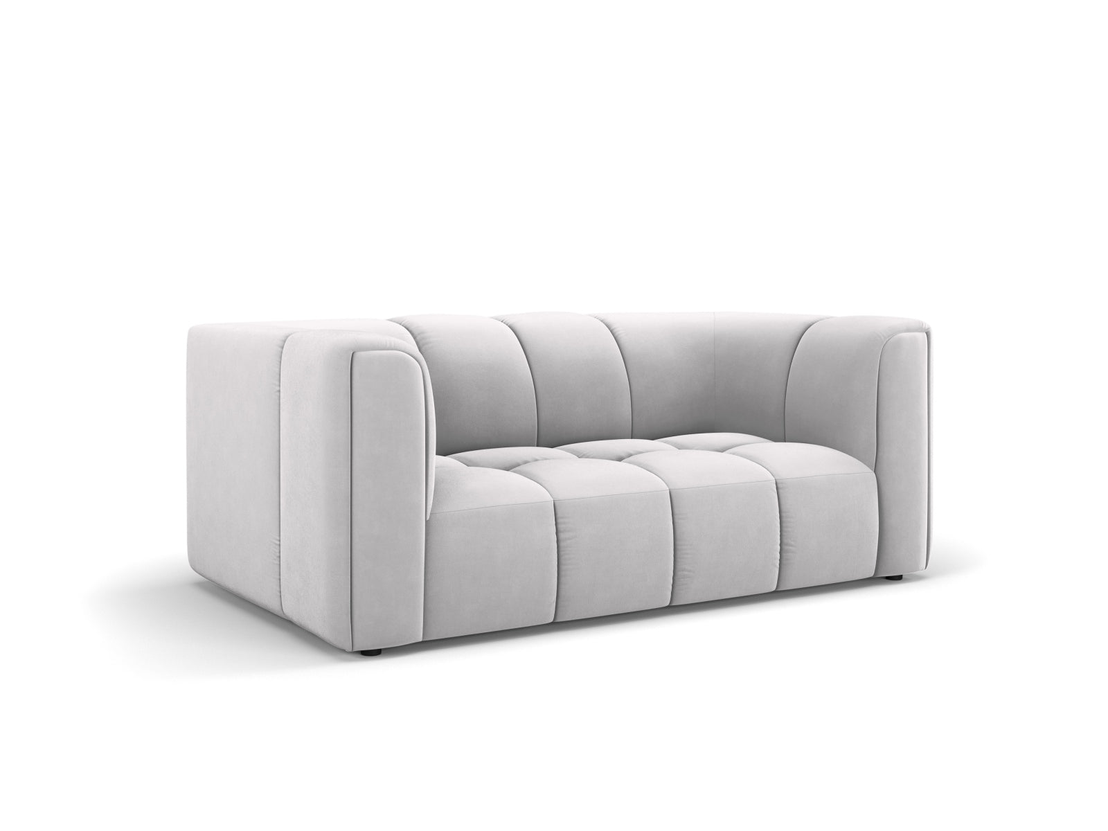 Elegantes 2-Sitzer Sofa Moritz in stilvollem Silver-Bluvel, ideal für moderne Wohnräume, erhältlich bei KAQTU Design AG.