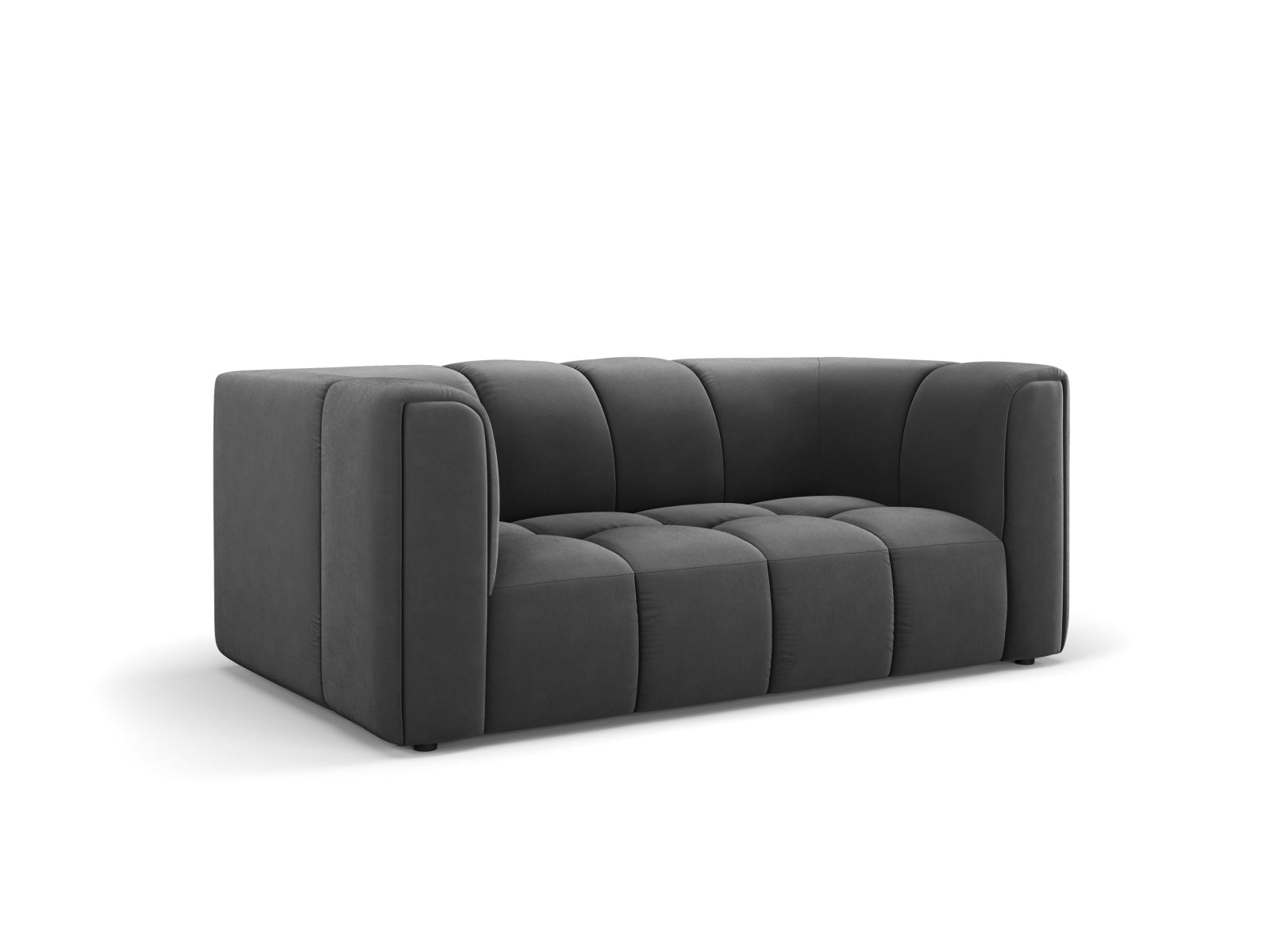 Elegantes 2-Sitzer Sofa Moritz in stilvollem Grey-Bluvel, ideal für moderne Wohnräume, erhältlich bei KAQTU Design AG.