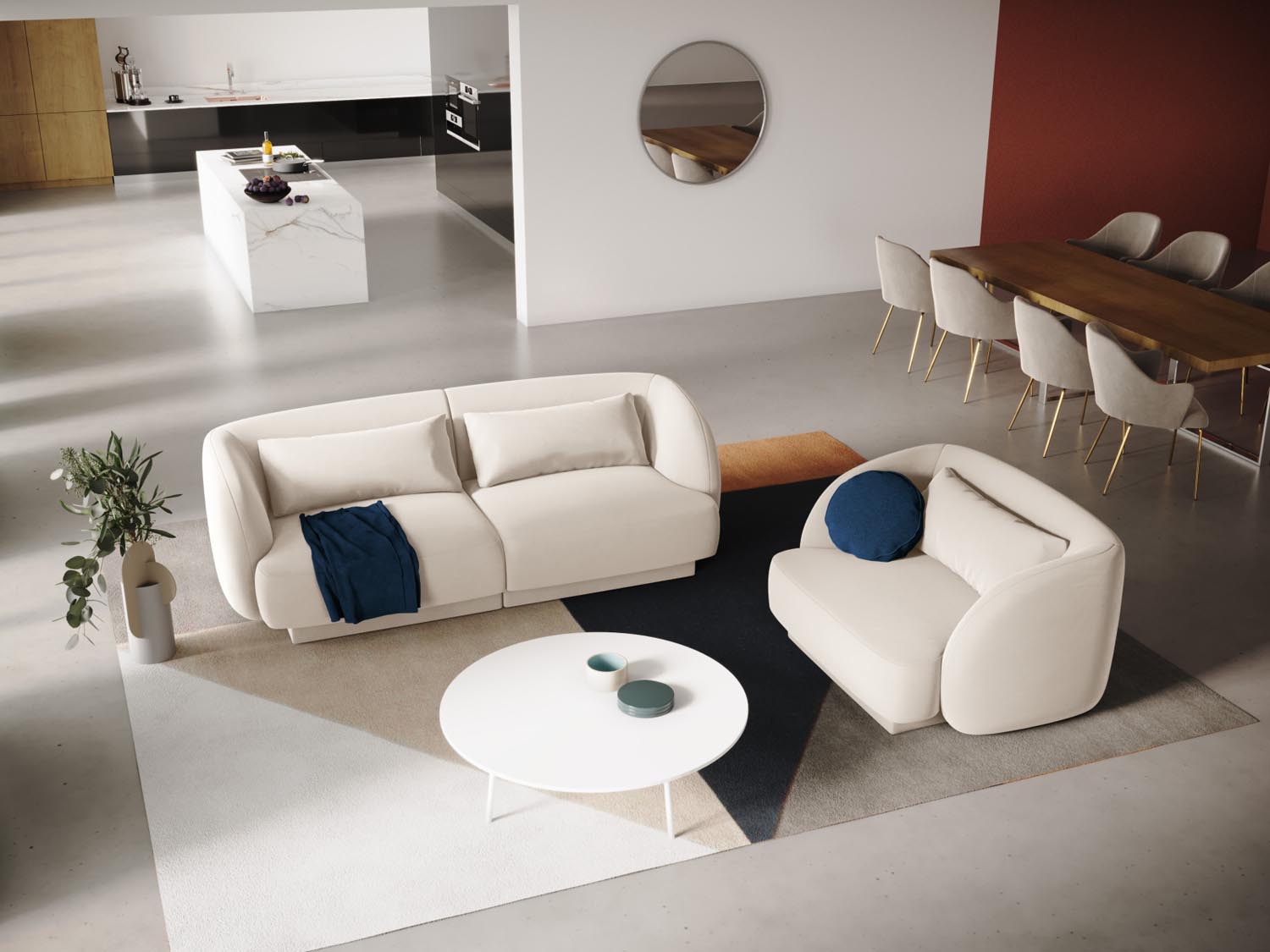 Elegantes Tulum Velour Sofa in sanftem Beige, ideal für stilvolle Wohnräume. Kompakte 90 cm Breite, perfekt für kleine Räume.