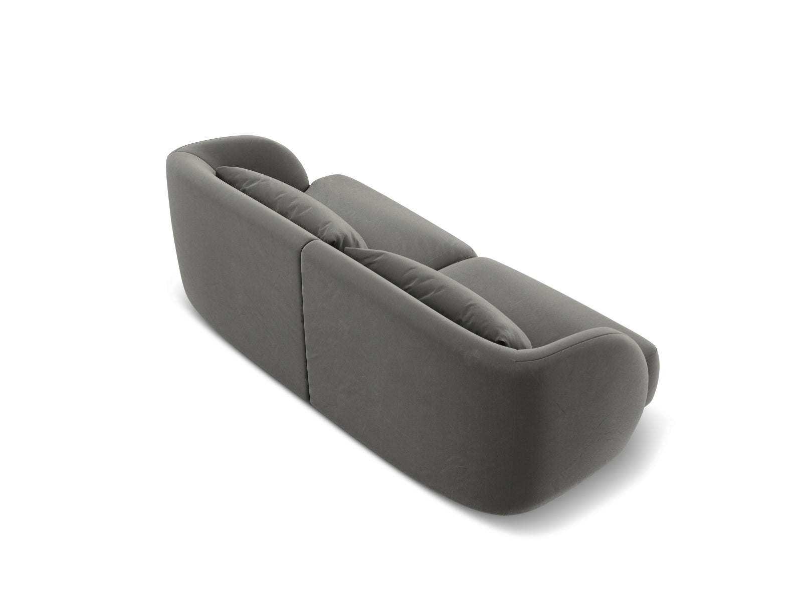 Elegantes 2-Sitzer Sofa Tulum aus weichem Velours in neutralem Grau, perfekt für stilvolle Wohnräume und entspannte Momente.