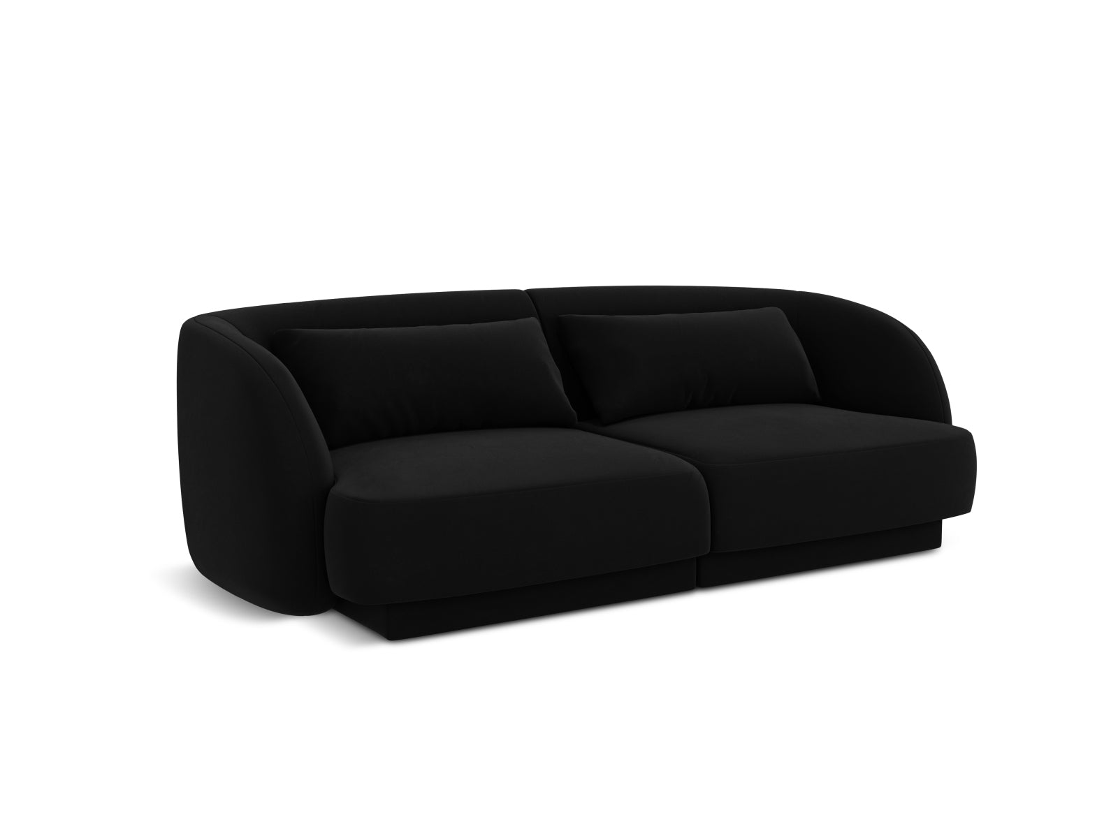 Schickes 2-Sitzer Sofa Tulum aus Velours in Schwarz-Bluvel, perfekt für moderne Wohnkonzepte und gemütliche Atmosphäre.
