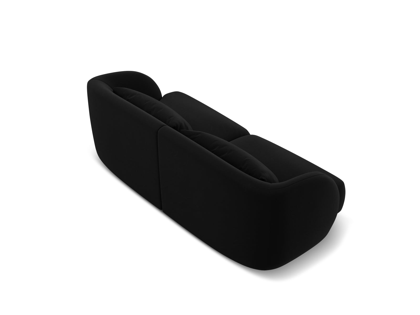 Elegantes 2-Sitzer Sofa Tulum aus weichem Velours in stilvollem Schwarz-Bluvel, ideal für stilvolle Wohnräume und entspannte Abende.