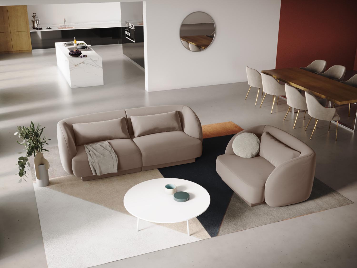 Erleben Sie das elegante Tulum Velour Sofa 2 Sitzer von Cosmopolitan Design – perfekt für kleine Räume, vereint es Komfort und modernes Design.