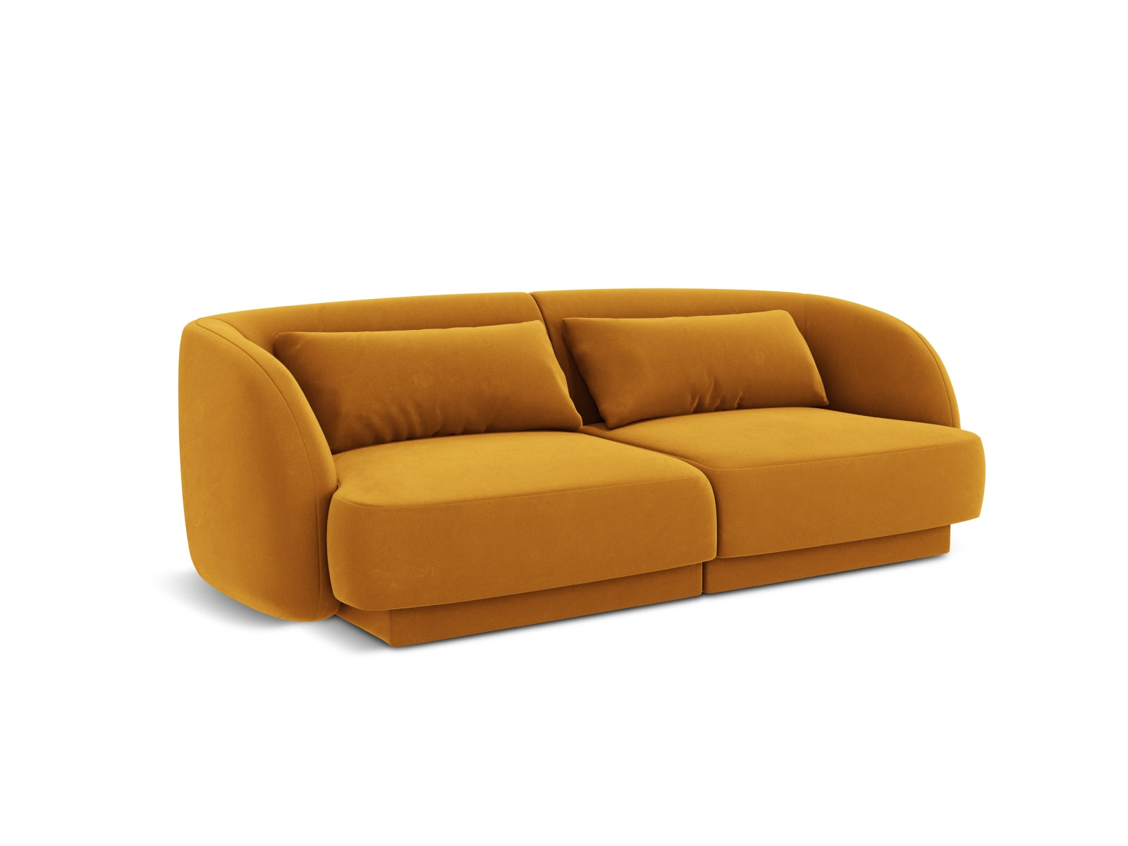 Stylisches 2-Sitzer Sofa Tulum aus Velours in Gelb-Blau, ideal für moderne Interiors. Kompakte Maße von 90 cm für platzsparende Eleganz.