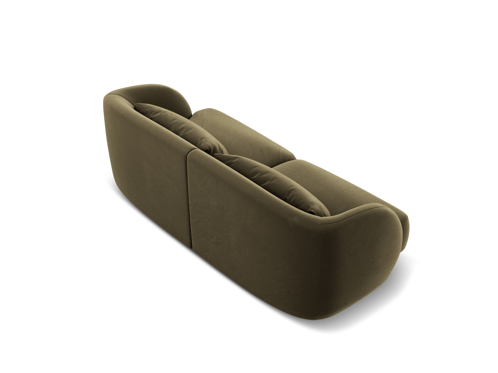 Elegantes 2-Sitzer Sofa Tulum aus weichem Velours in trendigem Grün-Blau, ideal für stilvolle und einladende Wohnräume.