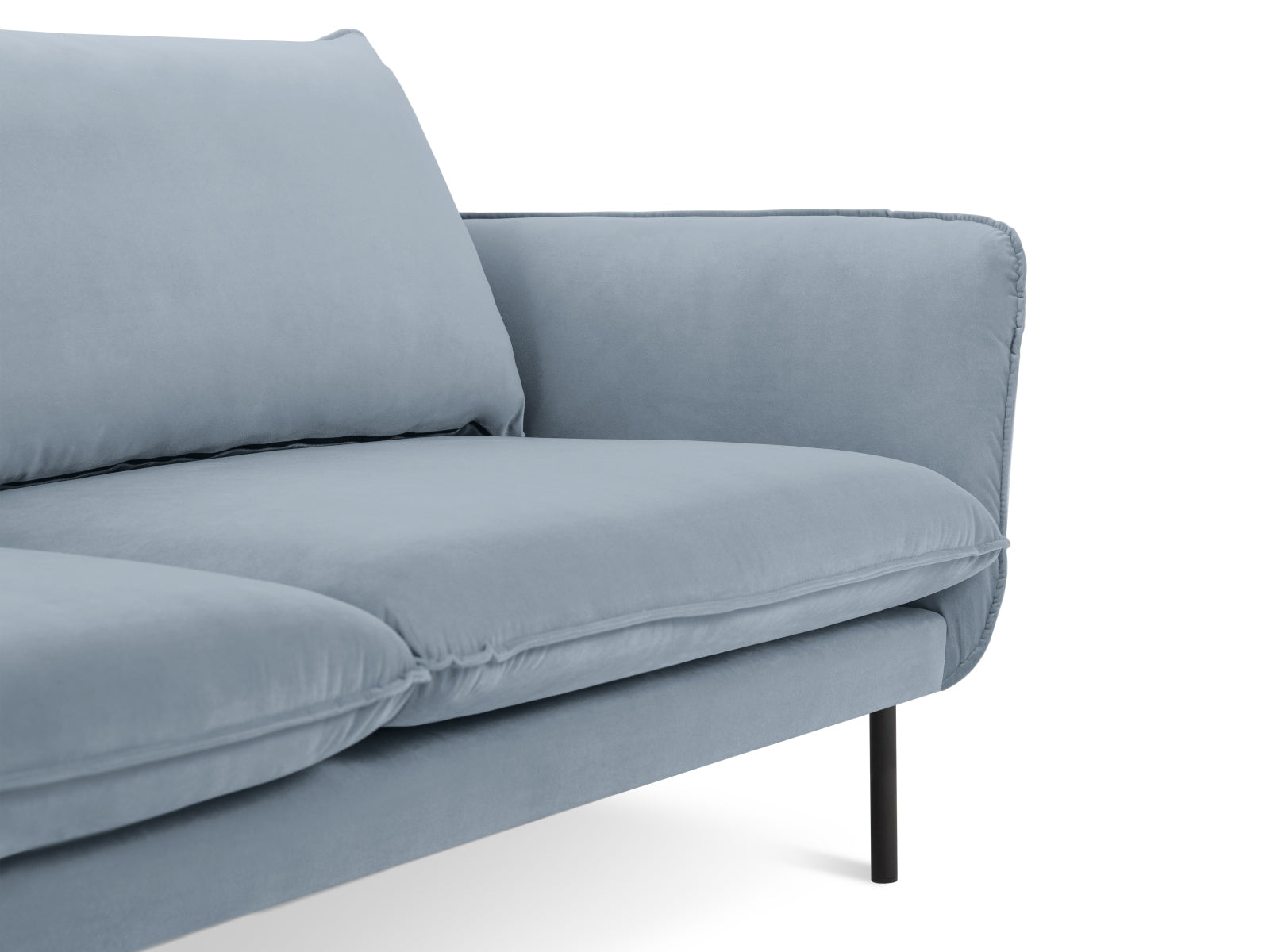 Stylisches 2-Sitzer Sofa "Vienna" in zartem Hellblau und edlem Schwarz, perfekt für zeitgemäße Inneneinrichtungen.
