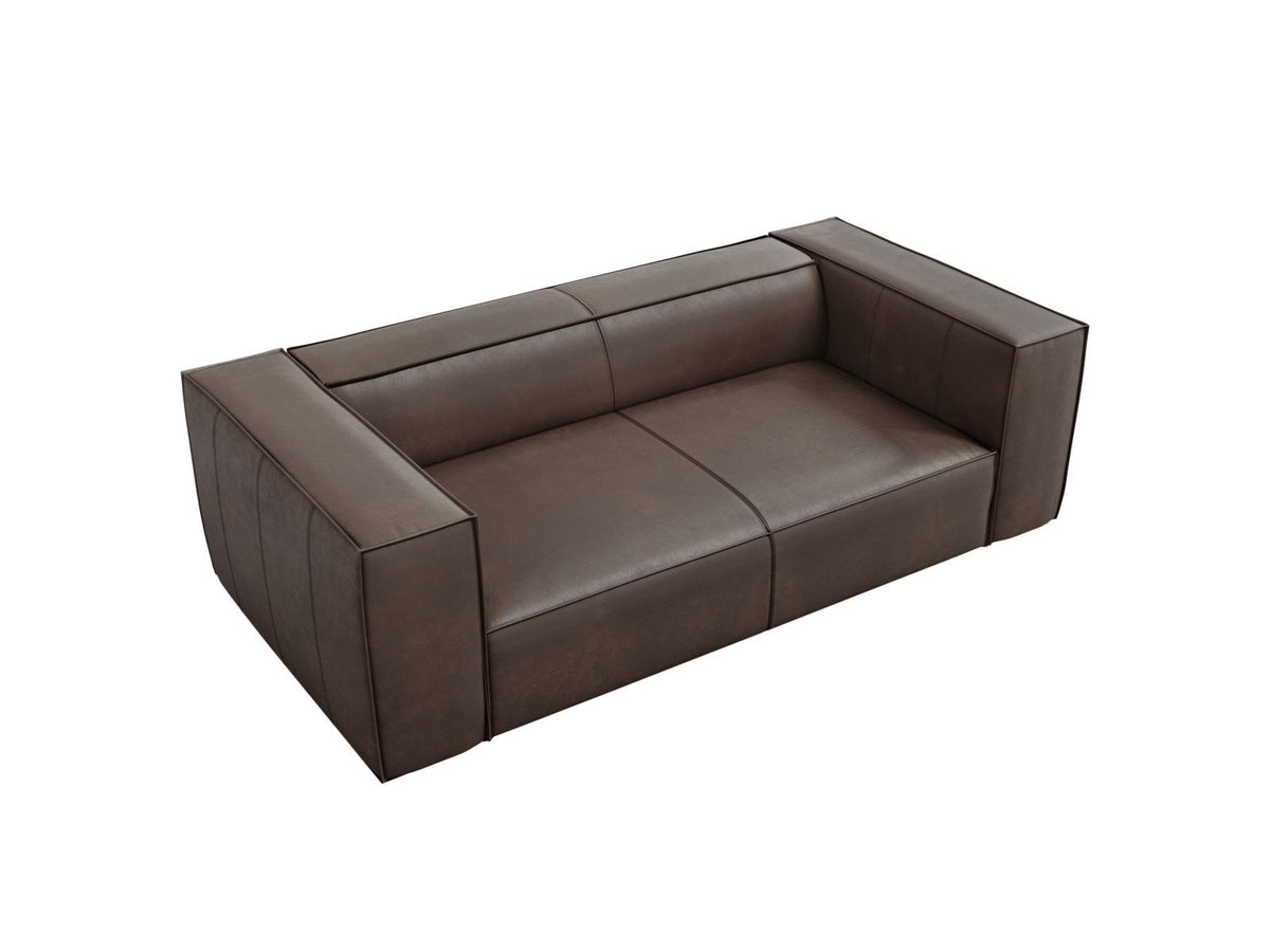 Zweisitzer-Sofa Turin von Cosmopolitan Design aus dunkelbeigem Rindsleder mit schwarzen Buchenholzbeinen, kompakte Sitzform mit 100 cm Tiefe.