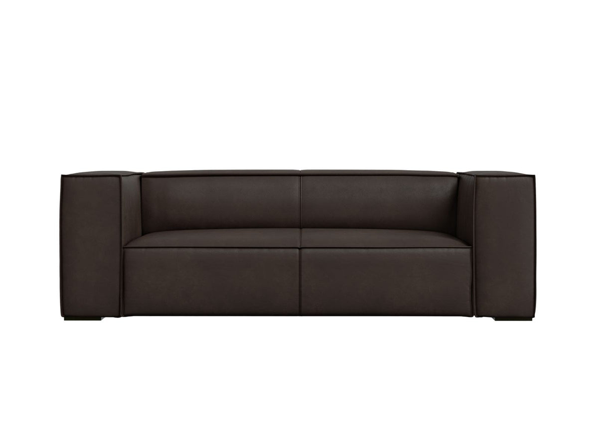 Zweisitzer-Sofa Turin von Cosmopolitan Design aus dunkelbeigem Rindsleder mit schwarzen Buchenholzbeinen, kompakte Sitzform mit 100 cm Tiefe.