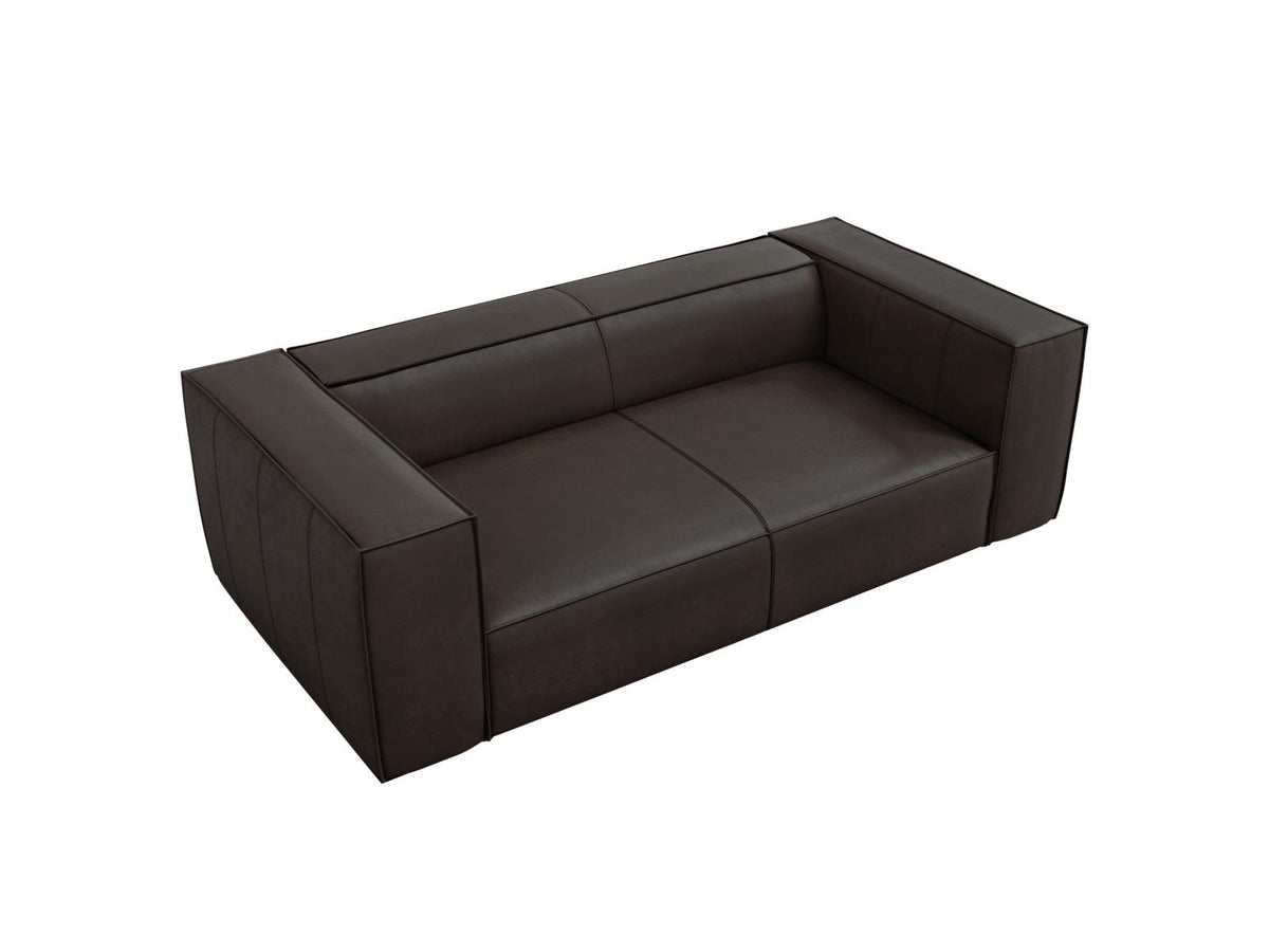 Zweisitzer-Sofa Turin von Cosmopolitan Design aus dunkelbeigem Rindsleder mit schwarzen Buchenholzbeinen, kompakte Sitzform mit 100 cm Tiefe.