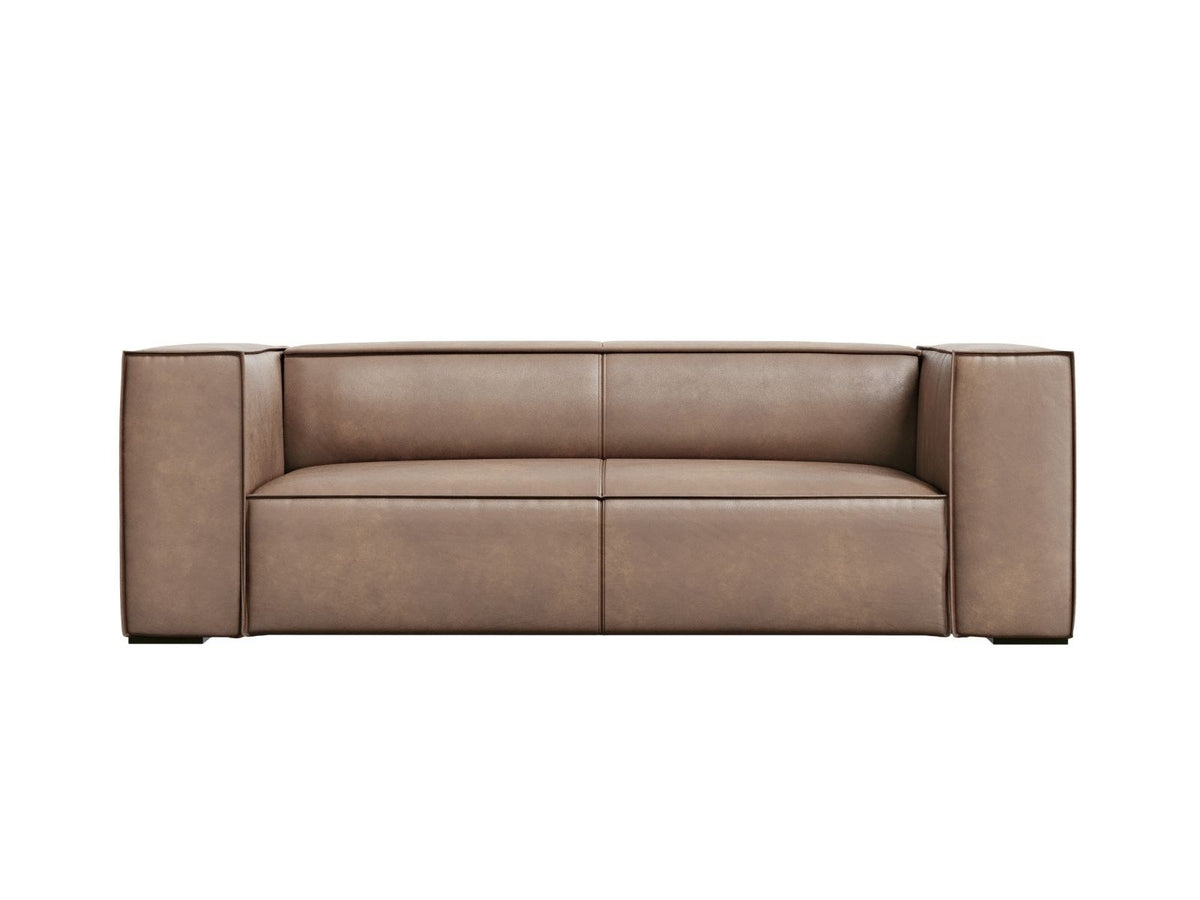Zweisitzer-Sofa Turin von Cosmopolitan Design aus dunkelbeigem Rindsleder mit schwarzen Buchenholzbeinen, kompakte Sitzform mit 100 cm Tiefe.