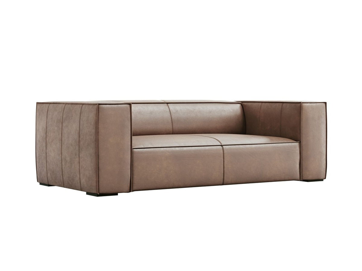 Zweisitzer-Sofa Turin von Cosmopolitan Design aus dunkelbeigem Rindsleder mit schwarzen Buchenholzbeinen, kompakte Sitzform mit 100 cm Tiefe.