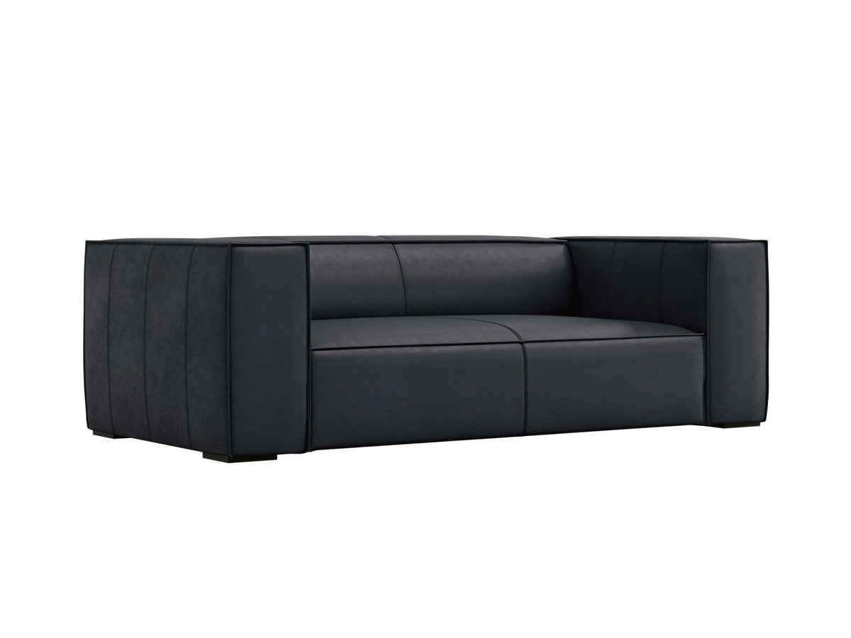 Zweisitzer-Sofa Turin von Cosmopolitan Design aus dunkelbeigem Rindsleder mit schwarzen Buchenholzbeinen, kompakte Sitzform mit 100 cm Tiefe.