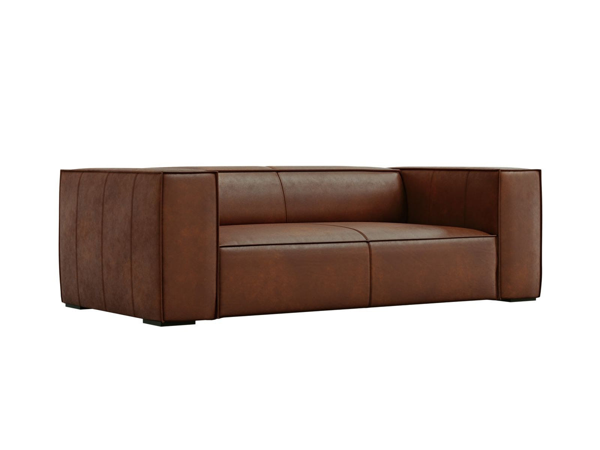 Zweisitzer-Sofa Turin von Cosmopolitan Design aus dunkelbeigem Rindsleder mit schwarzen Buchenholzbeinen, kompakte Sitzform mit 100 cm Tiefe.