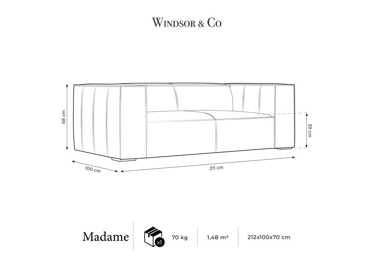 Zweisitzer-Sofa Turin von Cosmopolitan Design aus dunkelbeigem Rindsleder mit schwarzen Buchenholzbeinen, kompakte Sitzform mit 100 cm Tiefe.