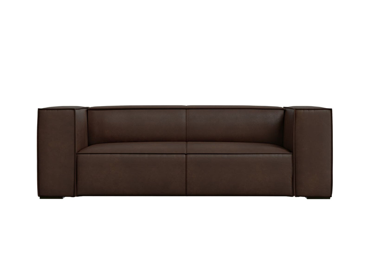 Zweisitzer-Sofa Turin von Cosmopolitan Design aus dunkelbeigem Rindsleder mit schwarzen Buchenholzbeinen, kompakte Sitzform mit 100 cm Tiefe.