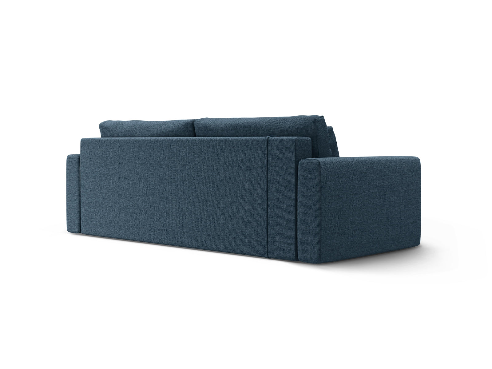 Elegantes Belfast Sofa in Blue-Heritage, das als komfortables Bett dient und zusätzlichen Stauraum für eine aufgeräumte Wohnumgebung bietet.