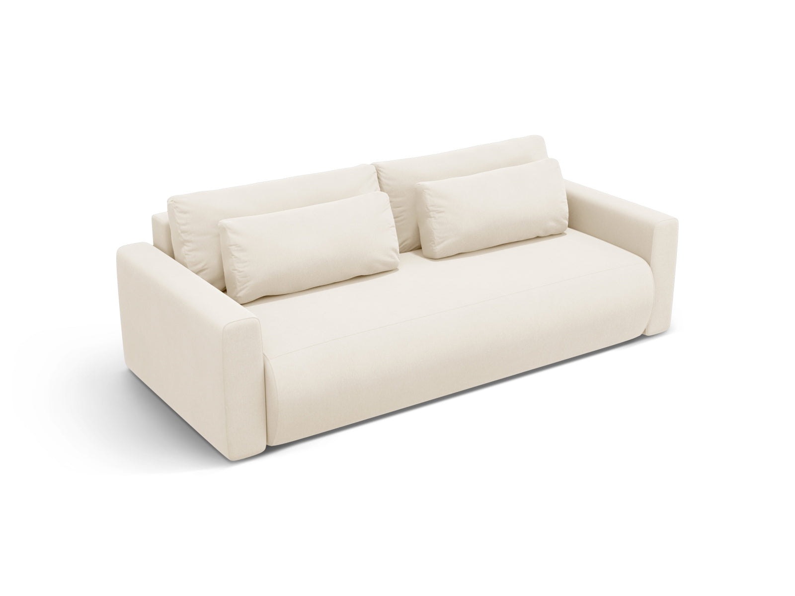 Elegantes Belfast Velour Sofa in Ivory, 3-Sitzer mit praktischer Schlaffunktion und Stauraum, ideal für stilvolle Wohnräume.