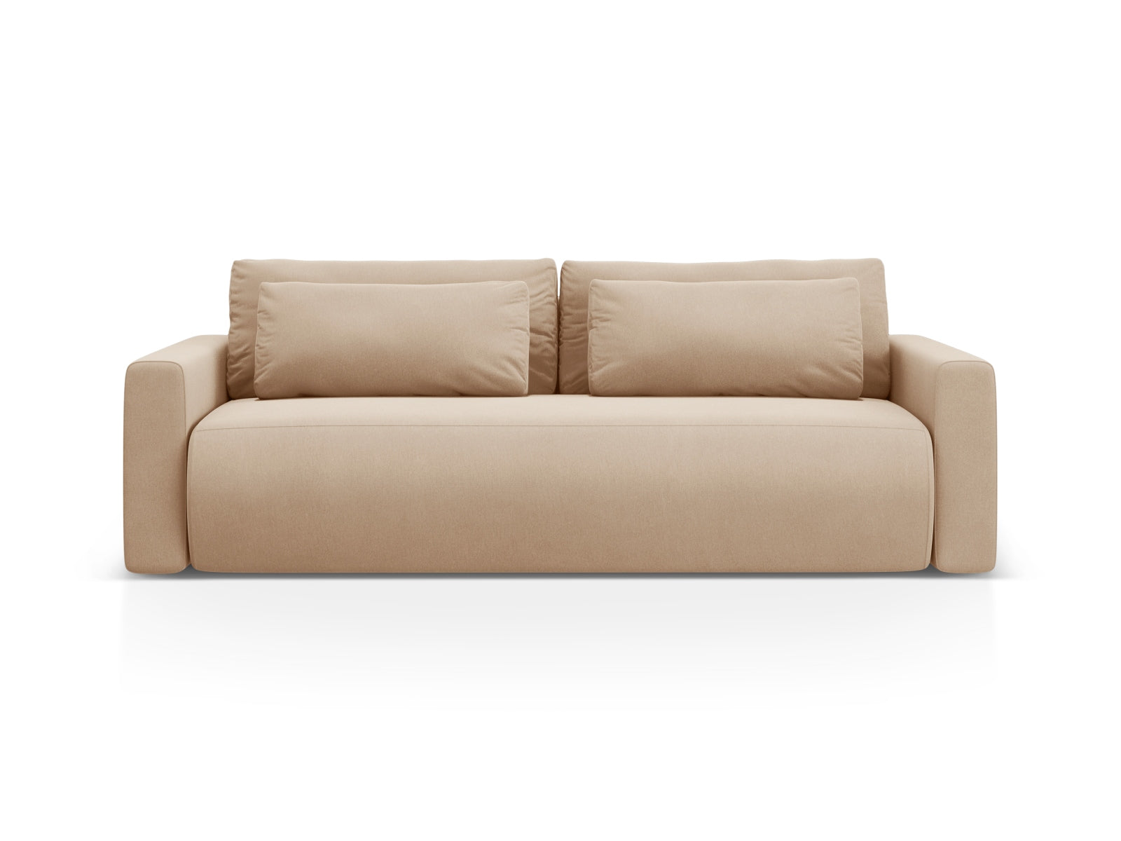 Belfast Velour Sofa mit Schlaffunktion und Stauraum 3 Sitzer in Almond Beige-Magic Velvet präsentiert im Onlineshop von KAQTU Design AG. Bettsofa ist von Cosmopolitan Design