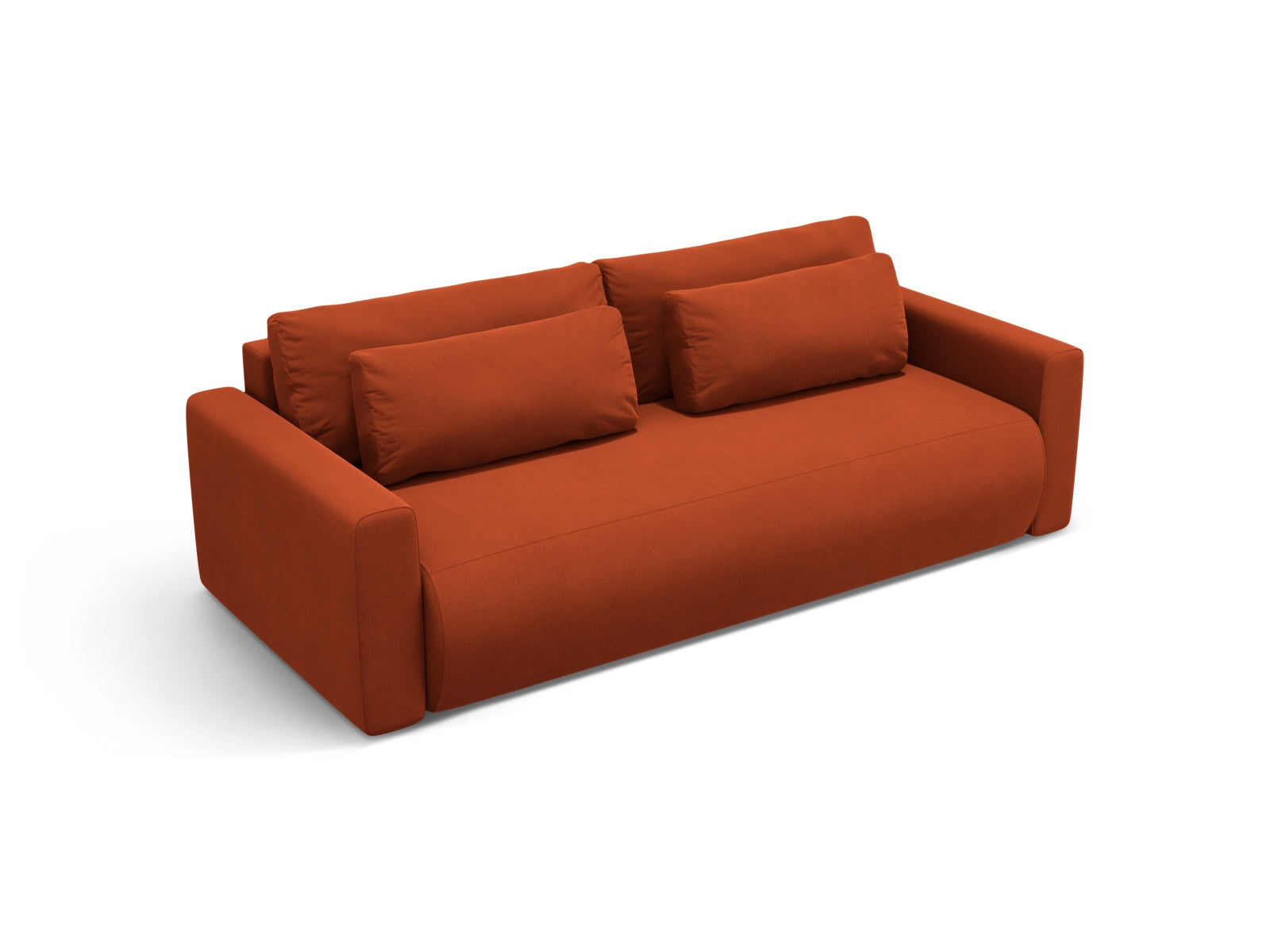 Elegantes Belfast Velour Sofa in warmem Auburn, ideal als Schlafsofa mit zusätzlichem Stauraum für eine praktische Wohnlösung.