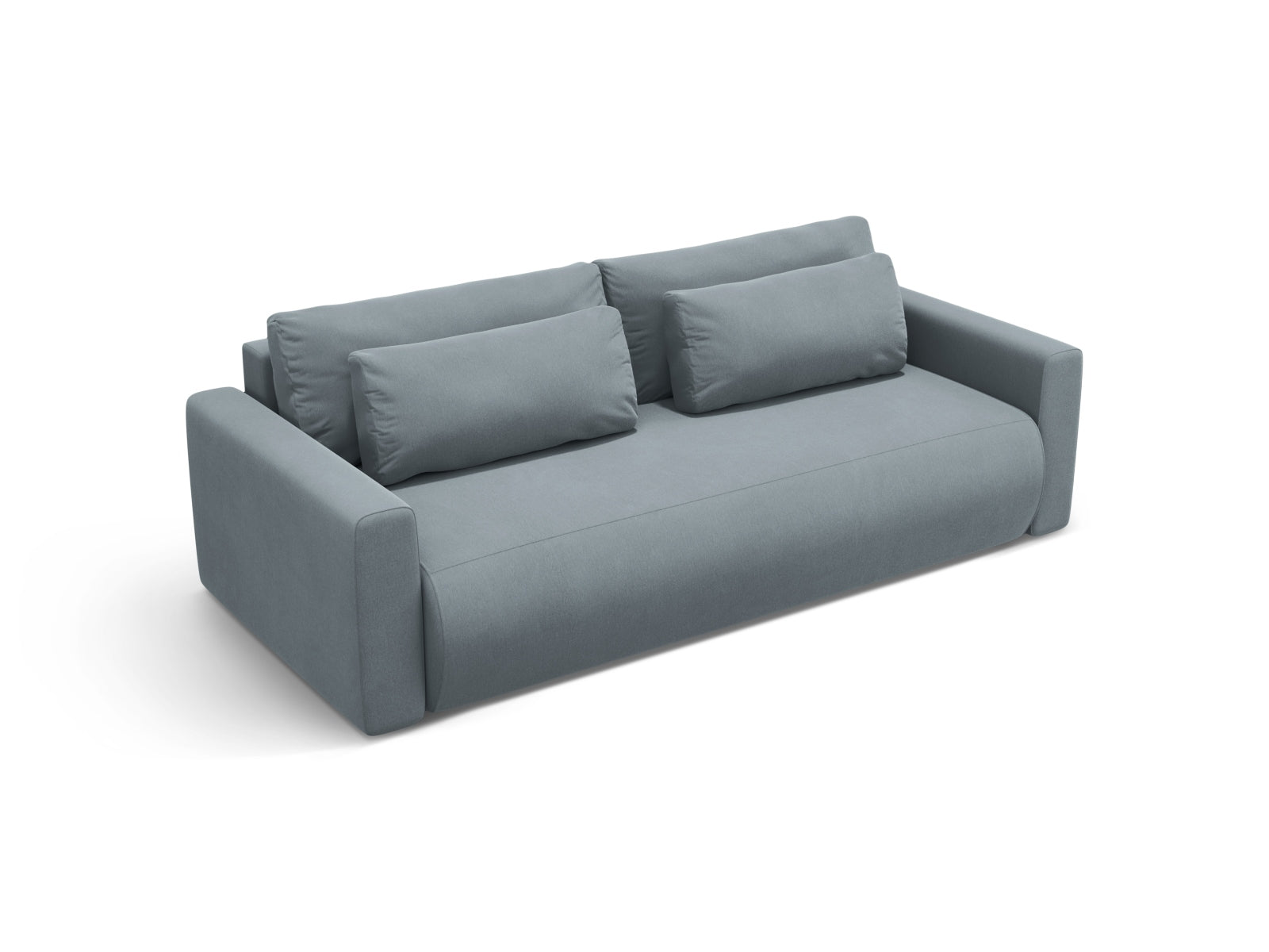 Elegantes Belfast Velour Sofa in Blue Grey, 3-Sitzer mit Schlaffunktion und integriertem Stauraum, ideal für stilvolle Wohnräume.