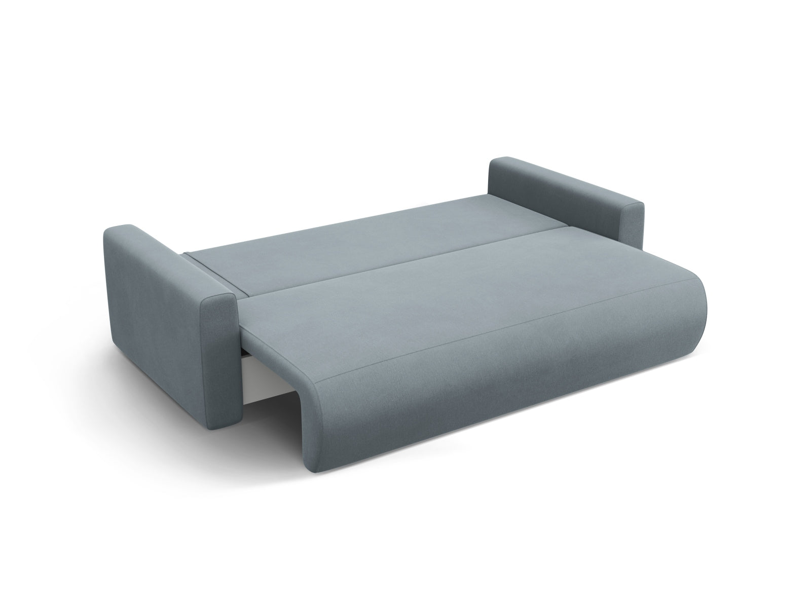 Stilvolles 3-Sitzer Sofa in Velours, blau-grau, mit praktischer Schlaffunktion und Stauraum für moderne Wohnkonzepte.