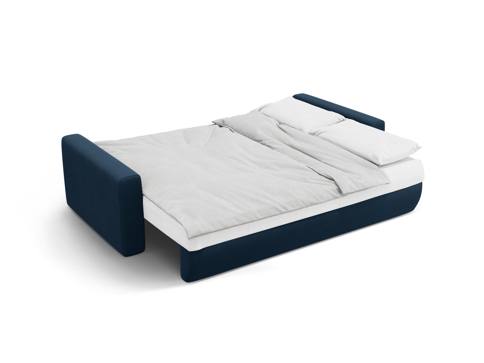 Elegantes Belfast Velour Sofa in Royal Blue, 3-Sitzer mit Schlaffunktion und integriertem Stauraum für vielseitige Wohnlösungen.