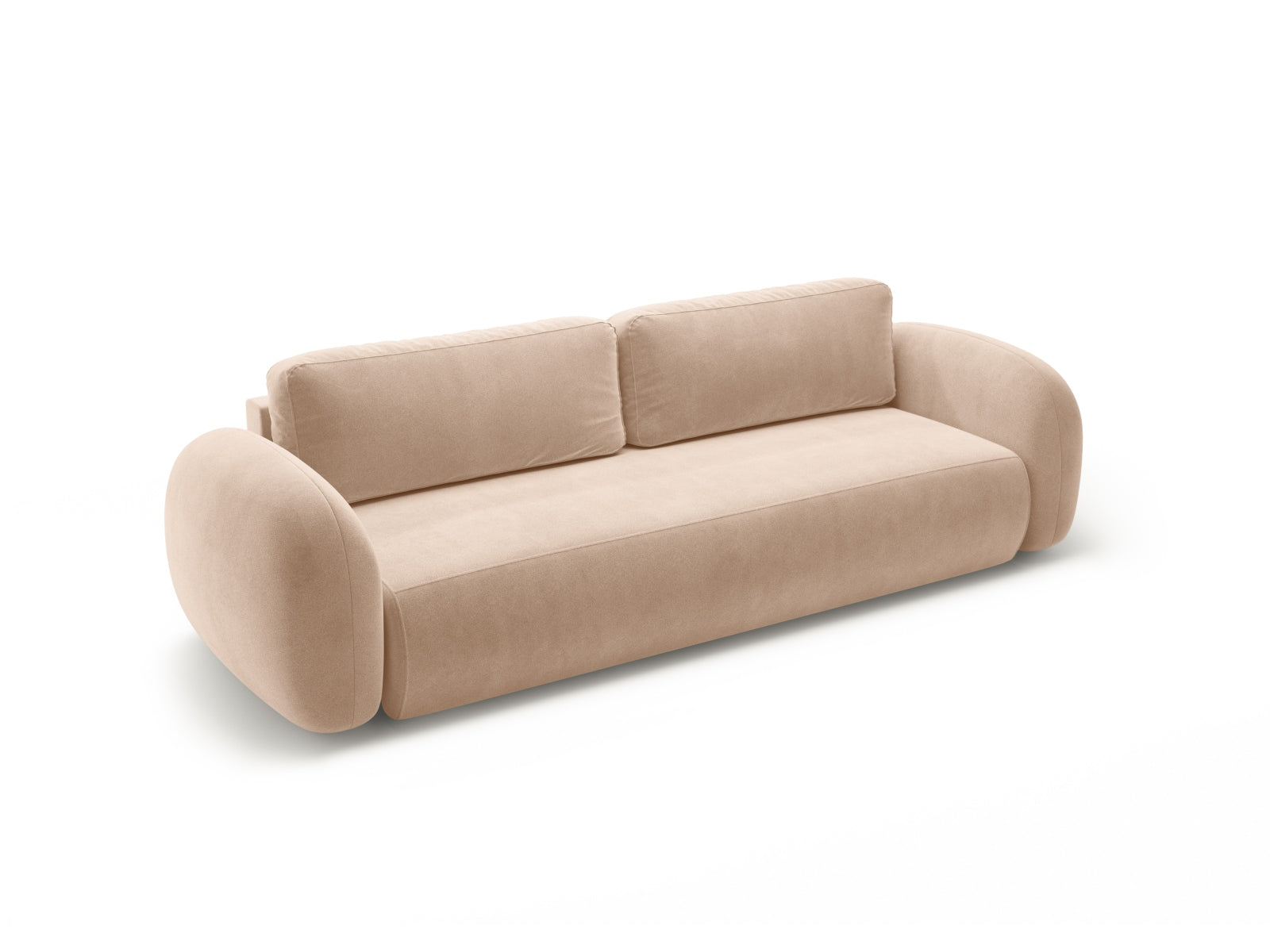 Stilvolles 3-Sitzer Sofa in sanftem Almond Beige, ausgestattet mit Schlaffunktion und praktischem Stauraum für moderne Wohnkonzepte.