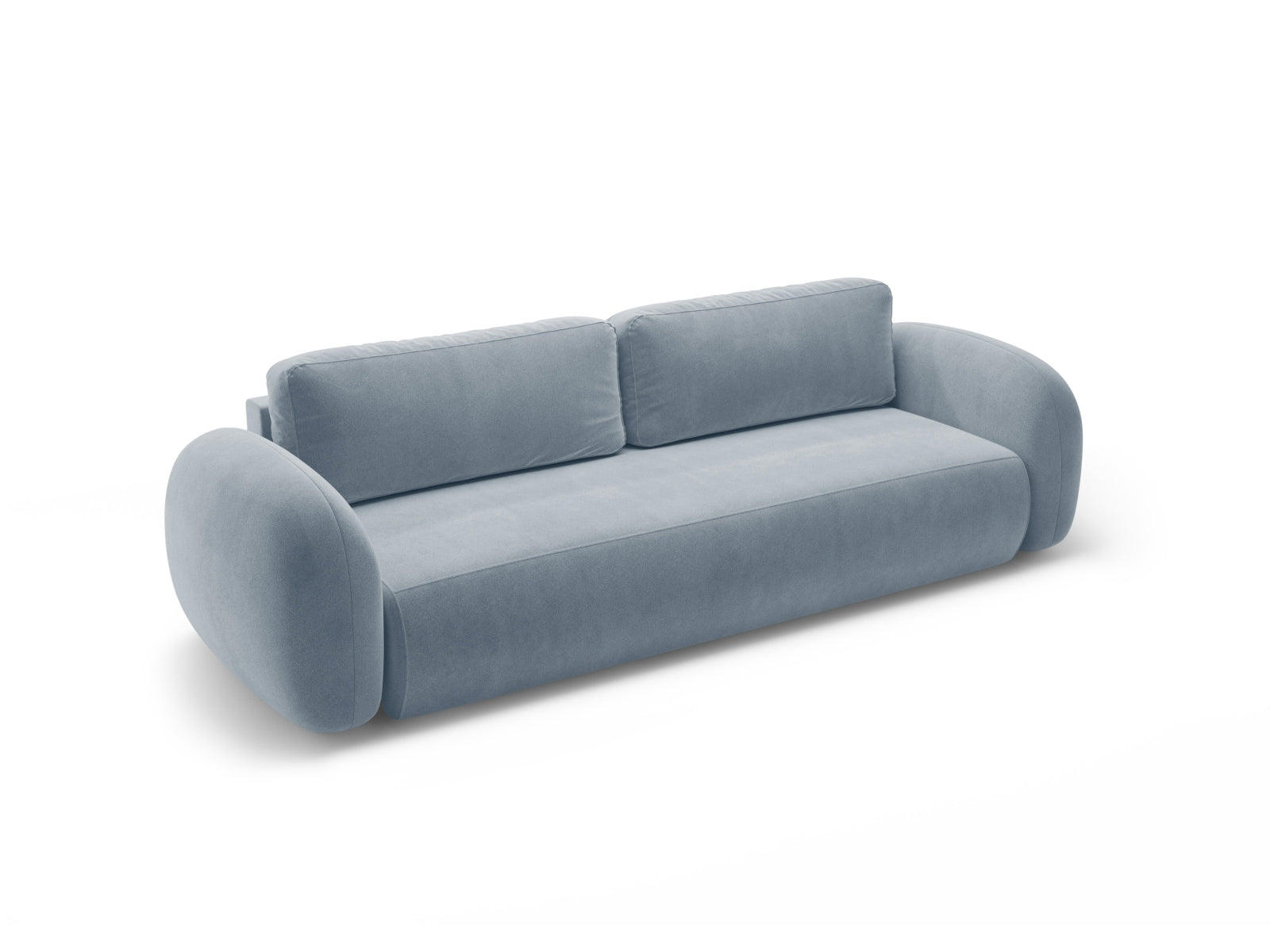 Modernes 3-Sitzer Sofa in Velours mit Schlaffunktion und praktischem Stauraum, perfekt für gemütliche Abende und Übernachtungen.