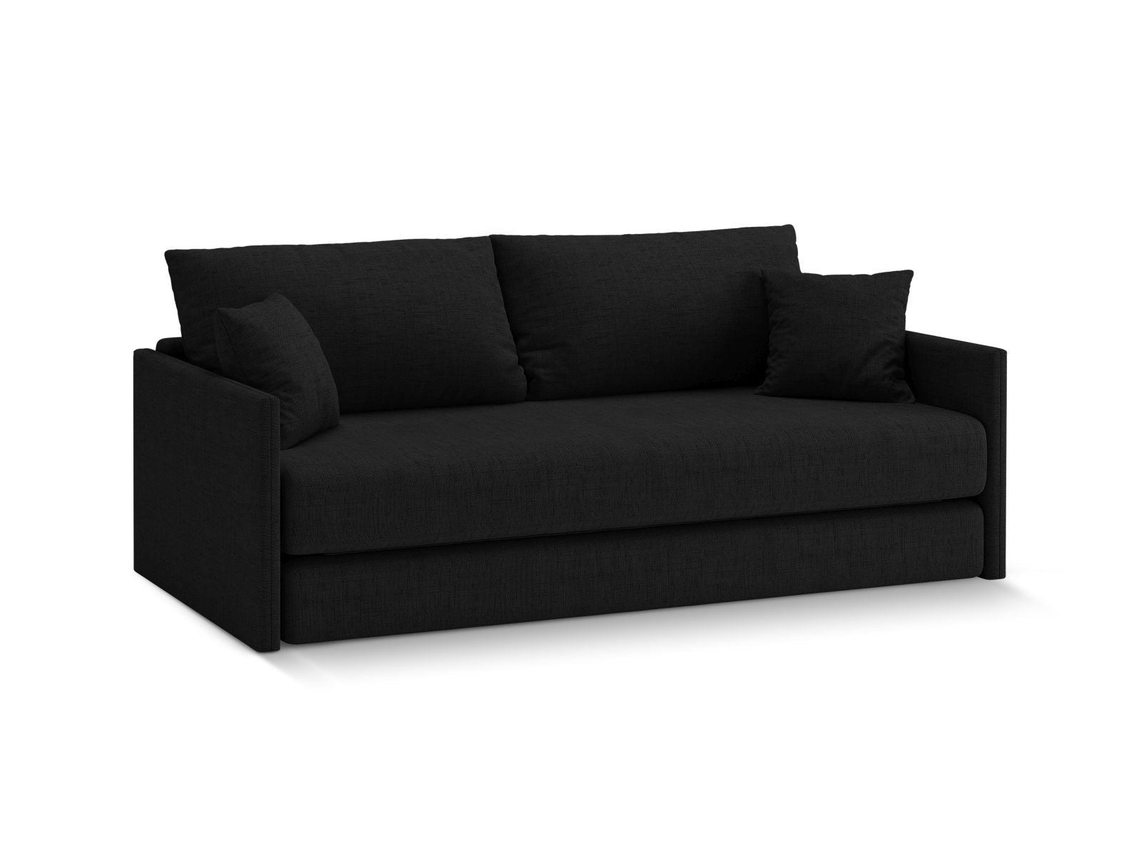 Elegantes 3-Sitzer Sofa Shannon in Schwarz mit Schlaffunktion, ideal für stilvolle Wohnräume und flexible Nutzung.