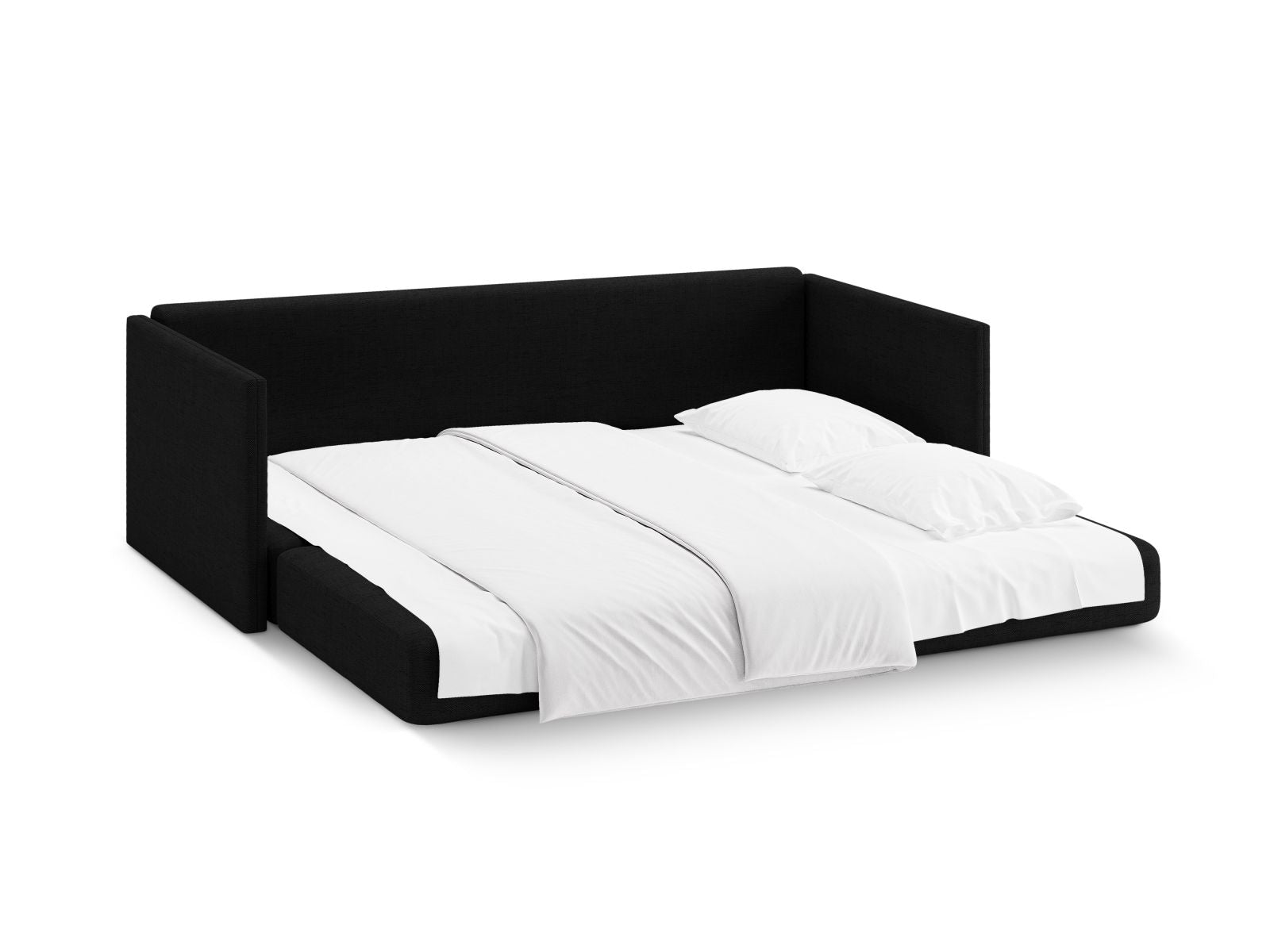 Modernes 3-Sitzer Bettsofa Shannon in zeitlosem Schwarz, perfekt für gemütliche Abende und als komfortable Schlafgelegenheit.