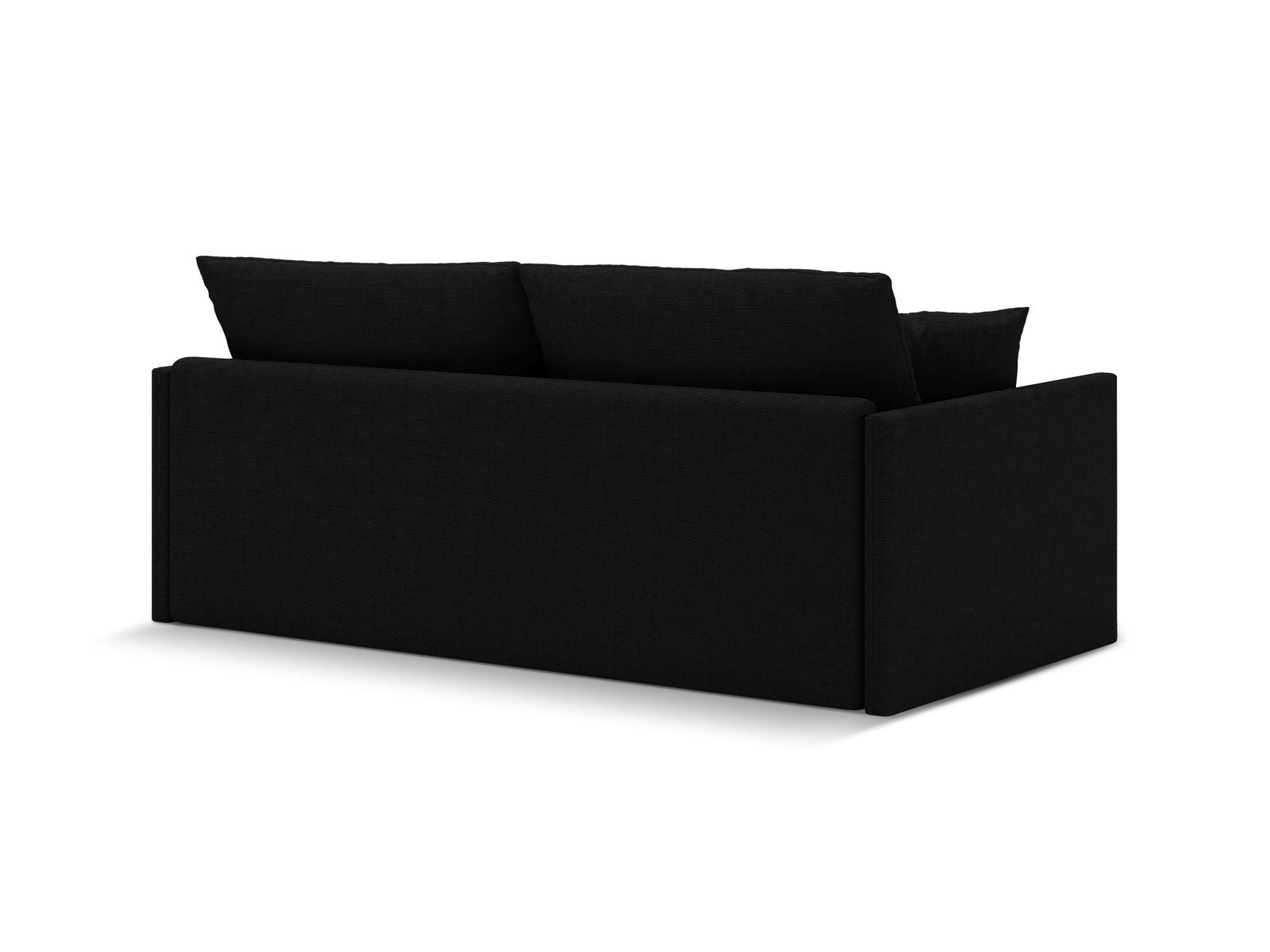 Elegantes 3-Sitzer Sofa Shannon in stilvollem Schwarz, ideal für entspannte Stunden und als praktisches Schlafsofa für Gäste.