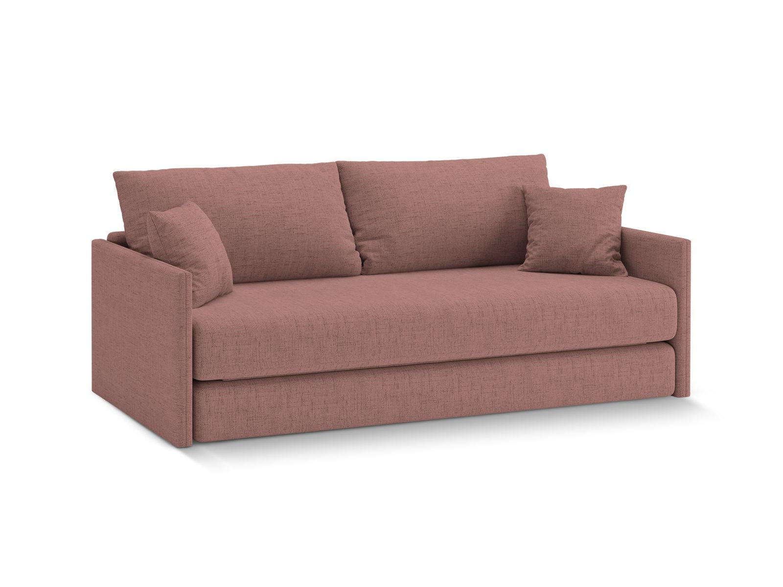 Elegantes 3-Sitzer Sofa Shannon in Dunkelrosa, vielseitig als Schlafsofa nutzbar, ideal für moderne Wohnräume.