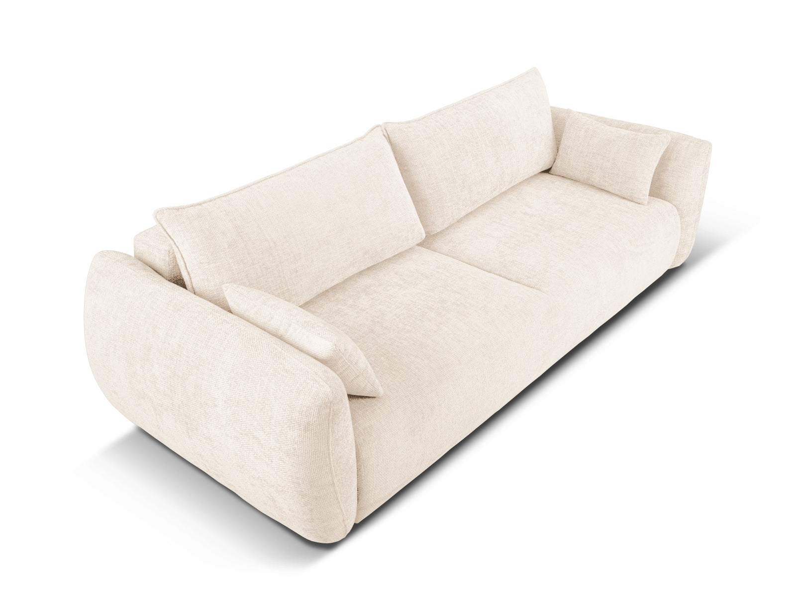 Elegantes 3-Sitzer Sofa Matera in sanftem Beige, ideal als Schlafgelegenheit und mit praktischem Stauraum für mehr Ordnung.