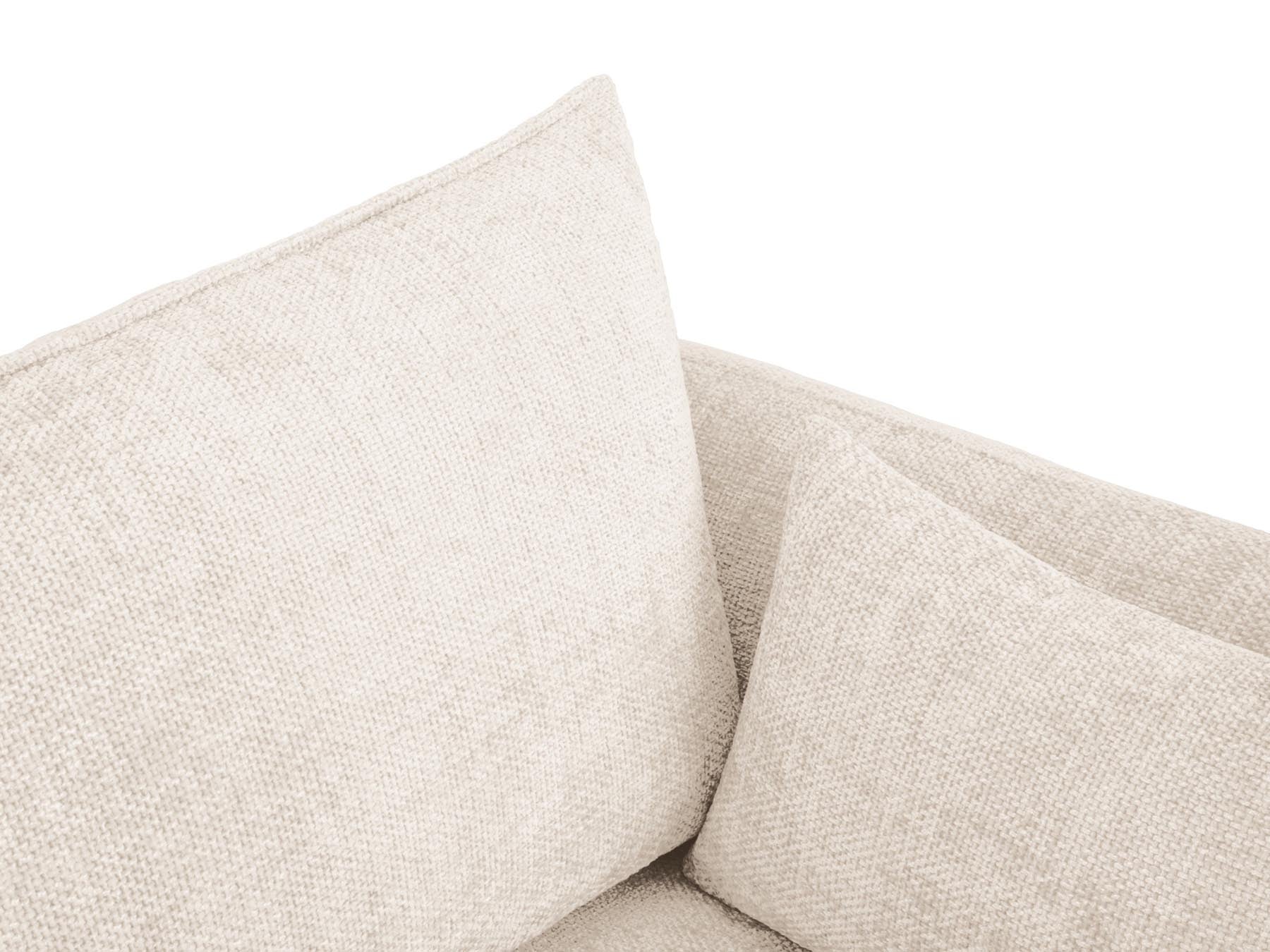 Modernes 3-Sitzer Sofa Matera in elegantem Beige, ideal für Gästeübernachtungen und mit praktischem Stauraum für Kissen und Decken.