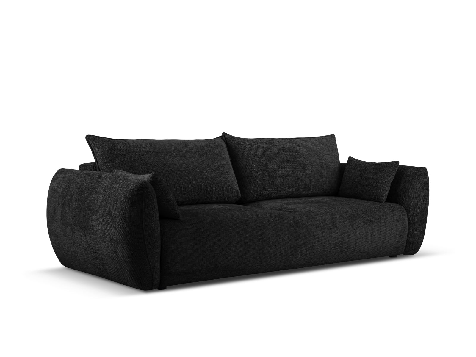Elegantes 3-Sitzer Sofa Matera in Schwarz mit praktischer Schlaffunktion und Stauraum, ideal für modernes Wohnen.