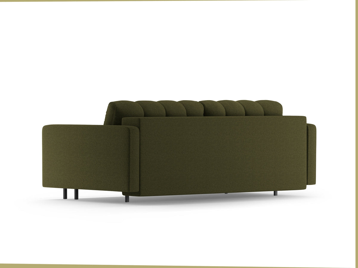 Dreisitzer Bettsofa Bali mit Stoffbezug, Holzrahmen und schwarzen Metallbeinen